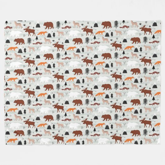 Canadese wilde dieren patroonmoes Beer Fox Wolf Fleece Deken (Voorkant (Horizontaal))