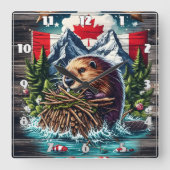 Canadian Beaver beroemd gemaakt door Snowy Peaks Vierkante Klok (Voorkant)