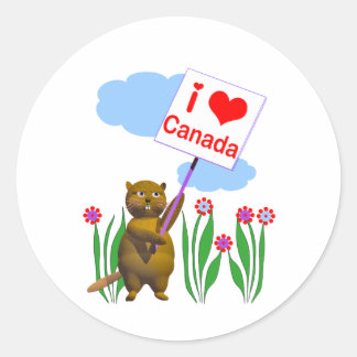 Canadian Beaver Loves Canada Ronde Sticker