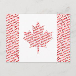 Canadian flag with city and town names postcard briefkaart