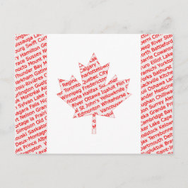 Canadian flag with city and town names postcard briefkaart
