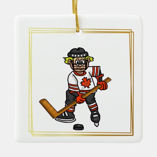 Canadian Hockey Player Kerstversier Keramisch Ornament (Voorkant)