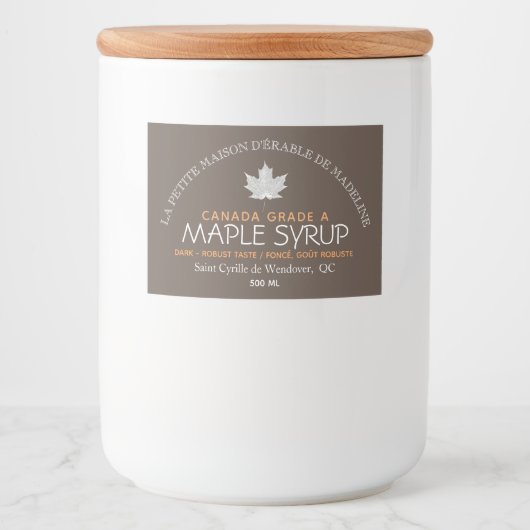 Canadian Maple Syrup Editable Food Label Brown Voedselcontainer Etiket (Voorkant)