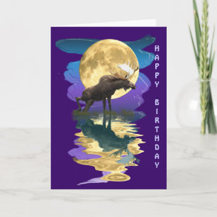 Canadian Moose & Moon Birthday Card Kaart