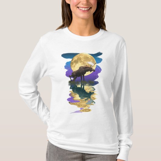 Canadian Moose & Moon Wildlife T-shirt (Voorkant)