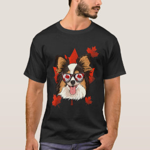 Canadian Papillon Dog Maple Leaf Patriotic Canada T-shirt