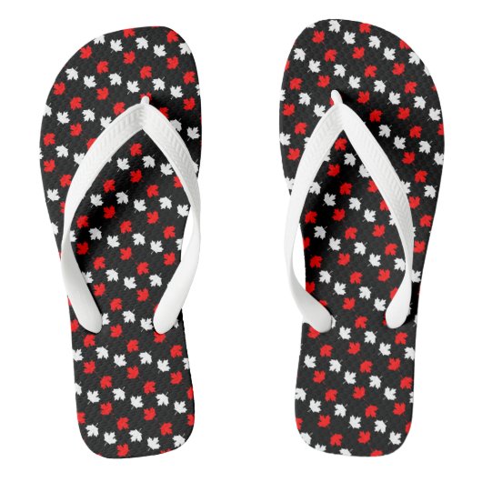 CANADIAN Patriot Red en White Maple op BLACK Teenslippers (Voetbed)