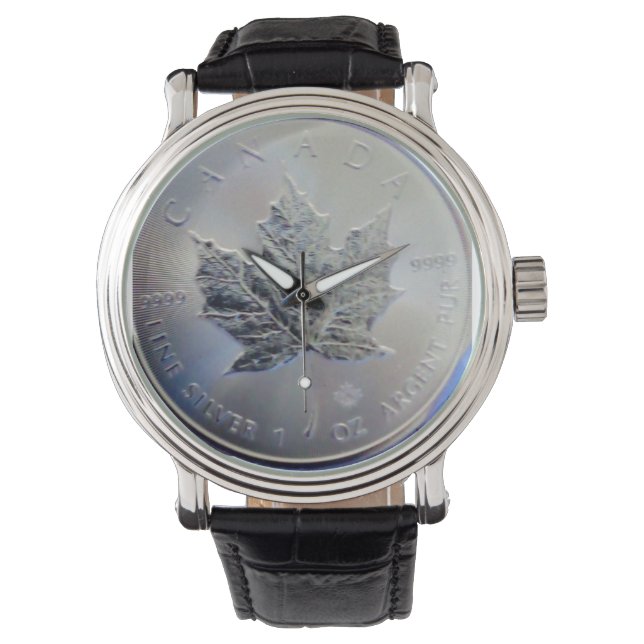 Canadian Pure Silver Maple Leaf Horloge (Voorkant)