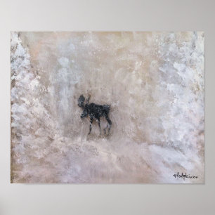 CANADIAN WINTER, NOORD ALBERTA, MOOSE IN SNEEUW, POSTER
