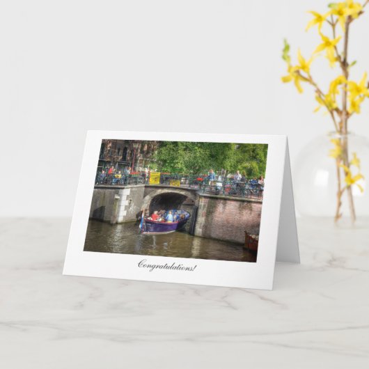 Canal Bridge Scene - Algemeen gefeliciteerd Kaart (Gele Bloem)