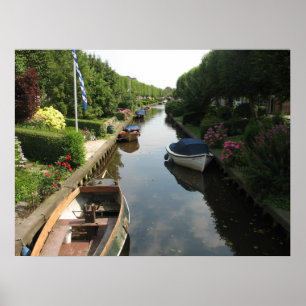Canal frison avec bateaux Poster photo Art