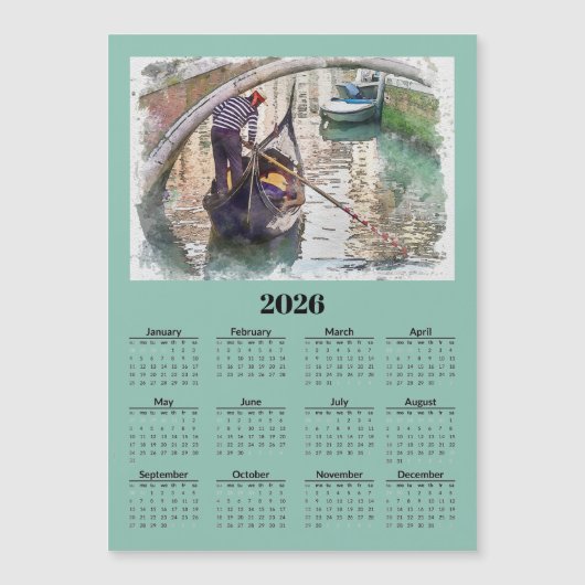 Canal in Venice Italy 2026 Calendar Magnetic Card (Voorkant)
