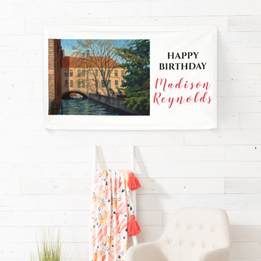 Canal pittoresque Bruges Vue Bannière d'anniversai (En situation)