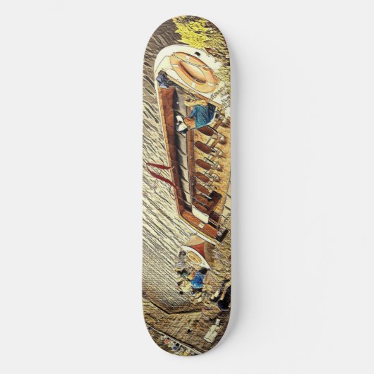 Canal Sail Boat Pathway landschap. Abstracte kunst Skateboard (Voorkant)