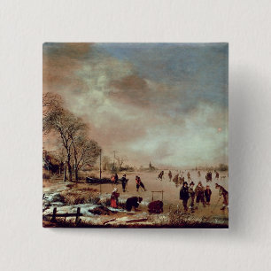 Canal Scene, bevroren Vierkante Button 5,1 Cm