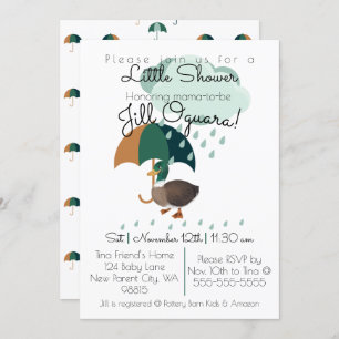 Canard avec parapluie Baby shower Invitation plat
