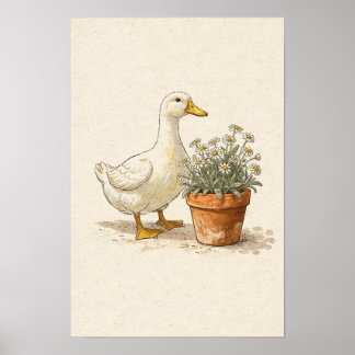 Canard Blanc et Marguerites en Pot - Décoration Mu