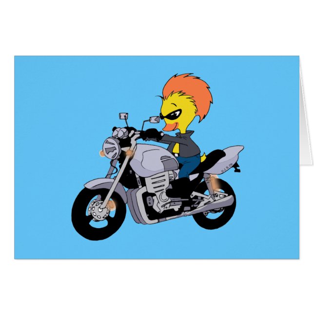 Canard de bande dessinée sur une moto fraîche (Devant horizontal)