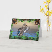 Canard de Mallard sur une carte de Noël (Fleur jaune)
