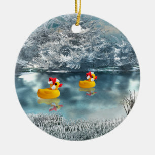 Canard Duo Noël 2 Ornement en céramique