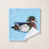Canard en bois coloré nénuphar faune bleu (Gant de toilette)