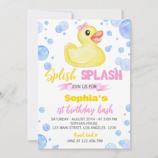 Canard en caoutchouc 1er anniversaire Invitation (Devant)