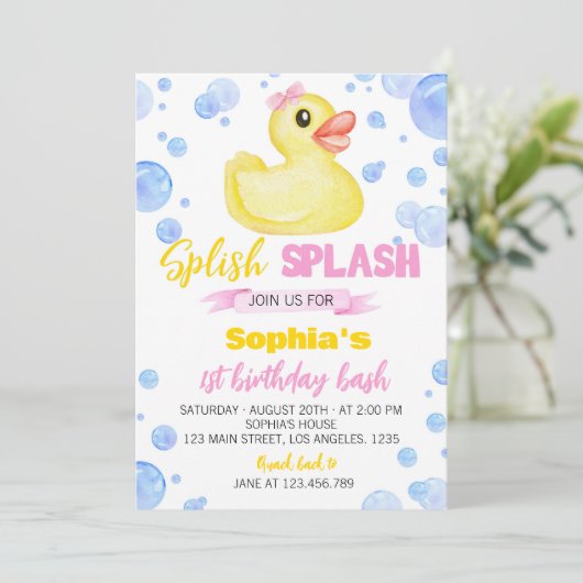Canard en caoutchouc 1er anniversaire Invitation (Debout devant)