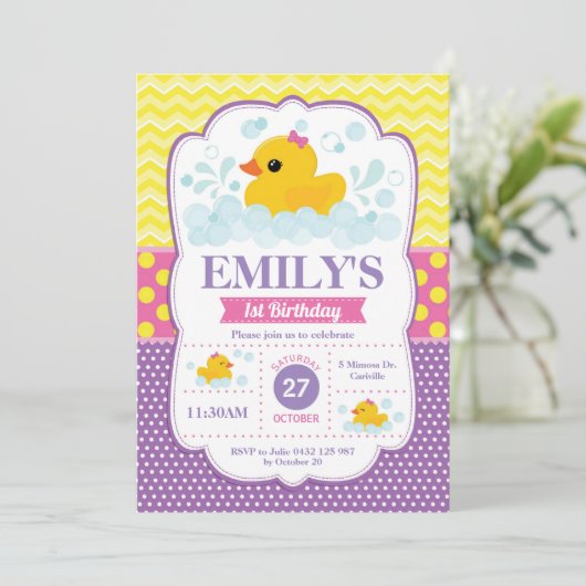 Canard en caoutchouc 1er anniversaire Invitation G (Debout devant)