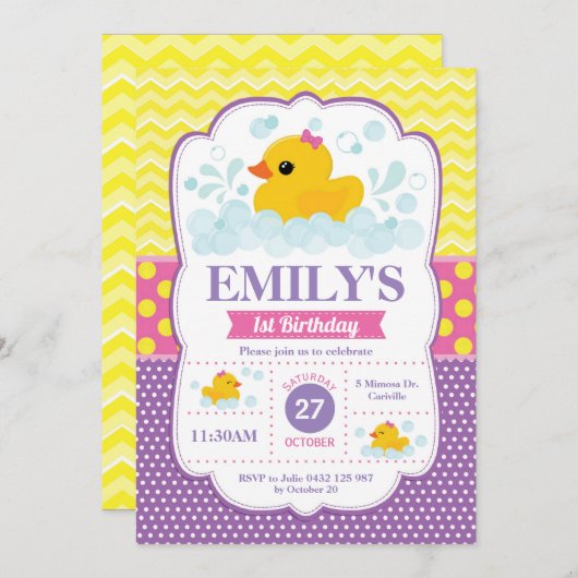 Canard en caoutchouc 1er anniversaire Invitation G (Devant / Derrière)