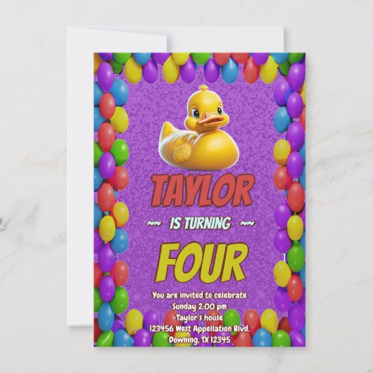 Canard en Caoutchouc Invitation d'Anniversaire Per (Devant)