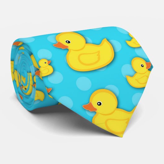 Canard en caoutchouc jaune Cravate bleu clair (Roulé)
