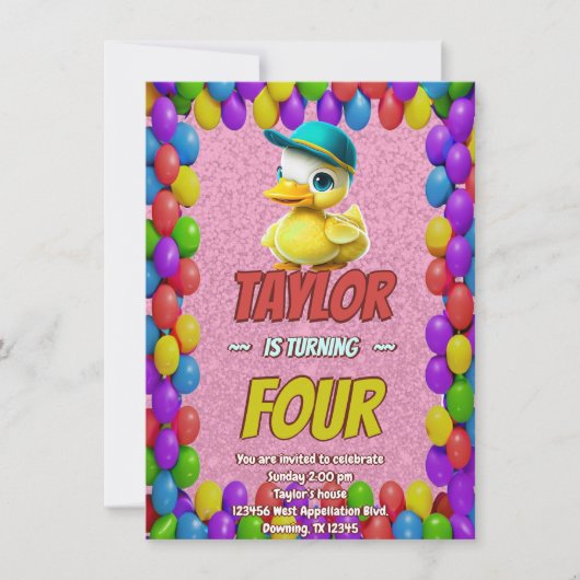 Canard en Caoutchouc Mignon Invitation d'Anniversa (Devant)