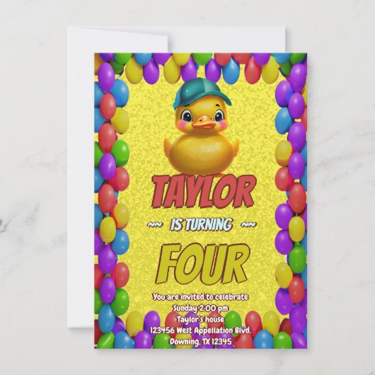 Canard en Caoutchouc Mignon Invitation d'Anniversa (Devant)