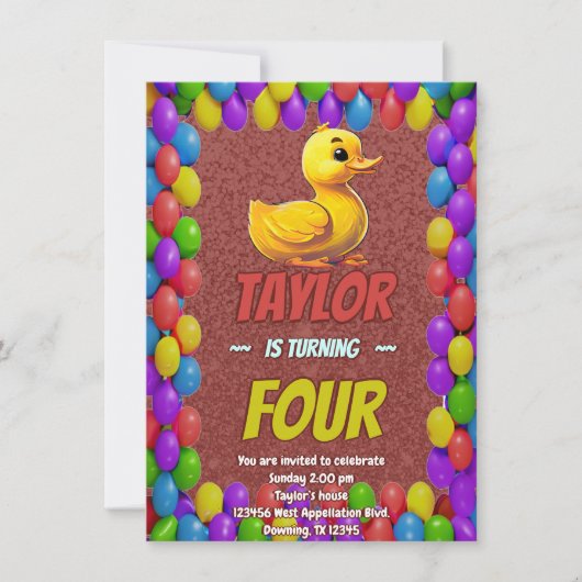 Canard en Caoutchouc Mignon Invitation d'Anniversa (Devant)