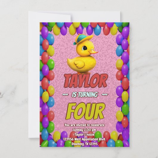 Canard en Caoutchouc Mignon Invitation d'Anniversa (Devant)