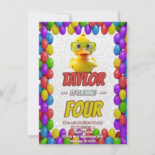 Canard en Caoutchouc Mignon Invitation d'Anniversa (Devant)