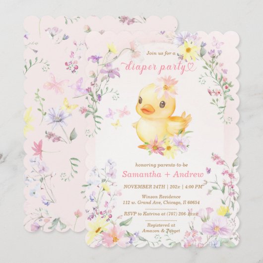 Canard en caoutchouc rose Invitation Baby Shower M (Devant / Derrière)