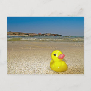 Canard en plastique à la carte postale de la plage