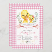 canard ferme baby shower invitation fille rose (Devant / Derrière)