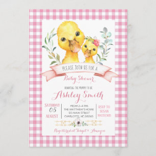canard ferme baby shower invitation fille rose