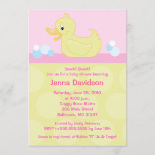 Canard jaune 5x7 Baby shower Invitation - Rose