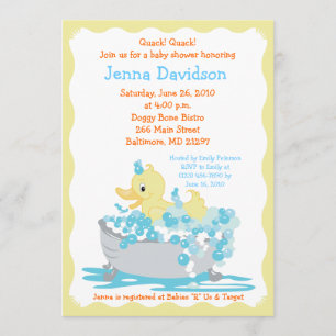 Canard jaune dans le Baby shower Tub Invitation
