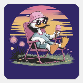 Canard manger été glace crème autocollant carré