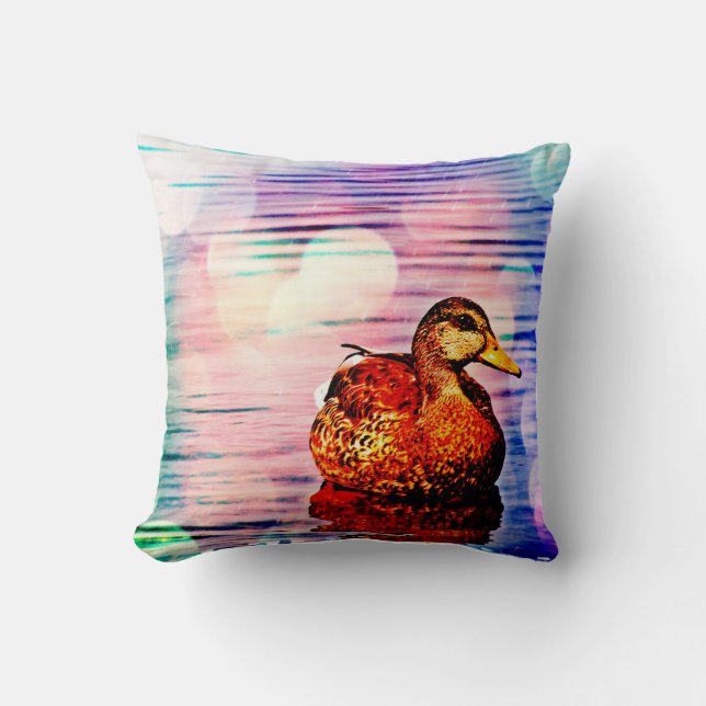 Canard Sur Eau Colorée Lancer Oreiller (Recto)