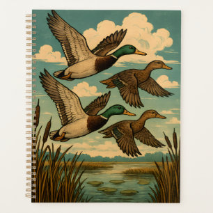 Canards colverts en vol, art faunique