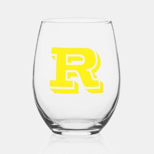 Canary Yellow Modern Monogram Initiaal Letter Wijnglas Zonder Voet