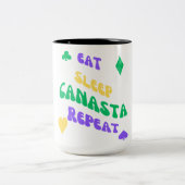 Canasta Enthusiast Mantra Eat Sleep Canasta herhal Tweekleurige Koffiemok (Center)