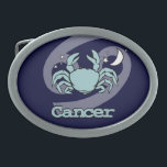 Cancer bleu la boucle de ceinture d'astrologie de<br><div class="desc">Cancer "boucle de ceinture grecque d'astrologie du crabe" avec des symboles et des caractéristiques de Cancer. Le quatrième signe du Cancer de zodiaque du 22 juin au 22 juillet. Ordonné par la lune. Uniquement conçu par Sarah Trett.</div>