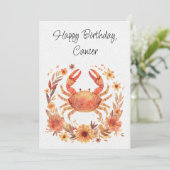 Cancer Crabe Zodiac Boho Floral Carte d'anniversai (Debout devant)