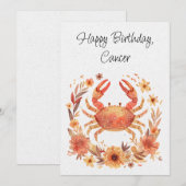 Cancer Crabe Zodiac Boho Floral Carte d'anniversai (Devant / Derrière)